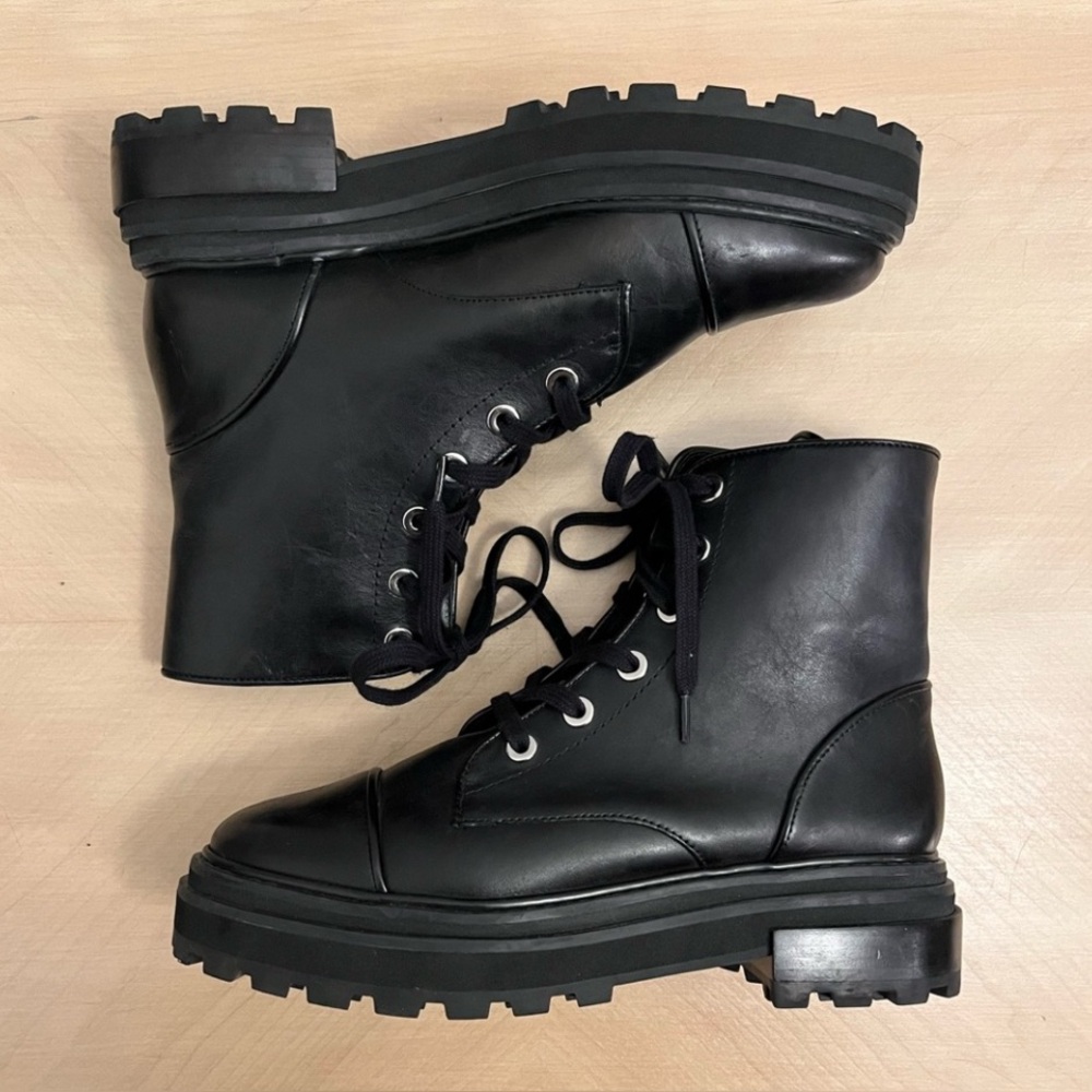 SCHUTZ Leather Black Combat & Moto Chunk Lug Boots 9.5